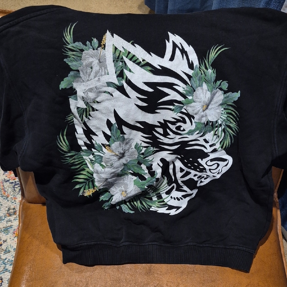 Black Sweatshirt with Floral Wolf Design